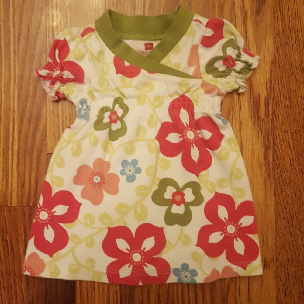 Tea Floral Faux Wrap Front Dress